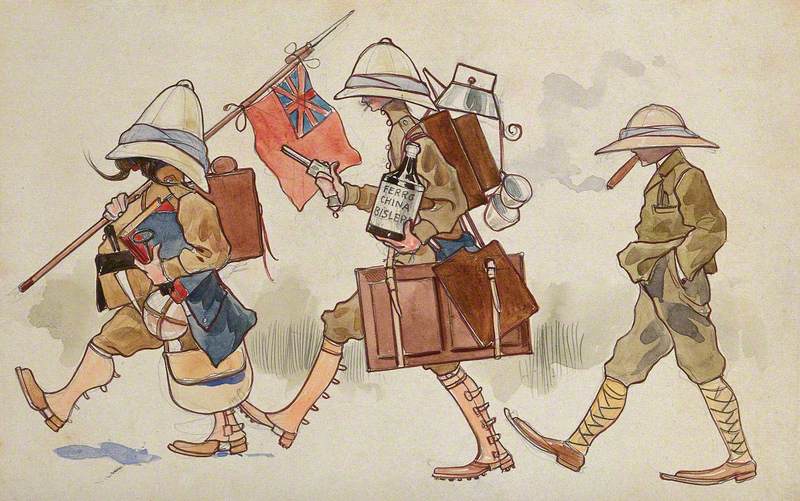 Three Members of the Roman Campagne Malaria Commission Carrying Their Gear