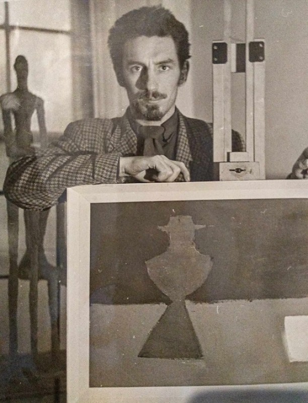 Alan Fletcher with 'Still Life with Lamp and Cup', c.1957